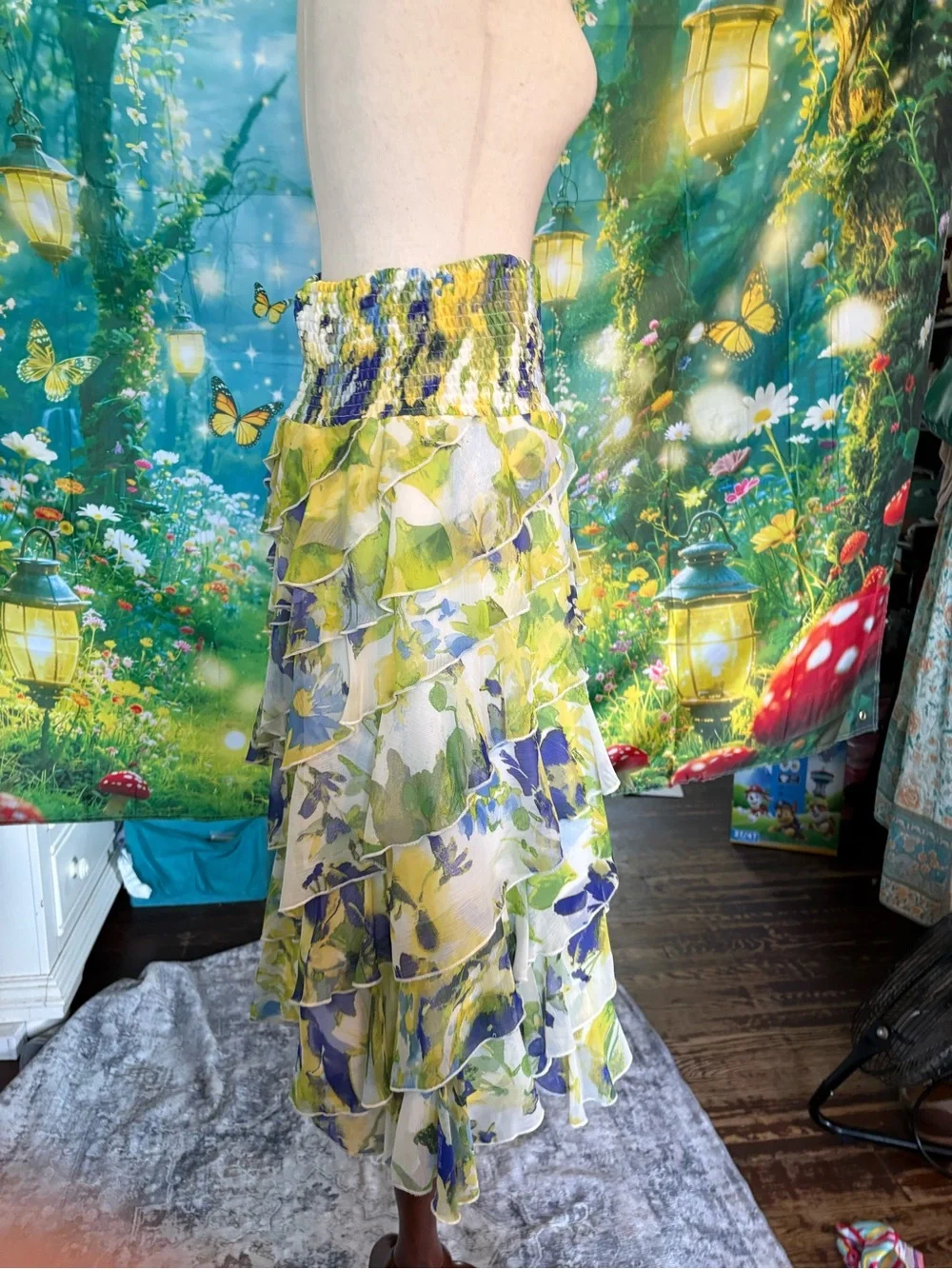 Coco Bianco Yellow, Blue & Green Floral Ruffled Midi Skirt - Picture 11 of 12